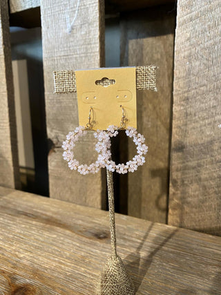 Bead Flower Circle Earrings Pink
