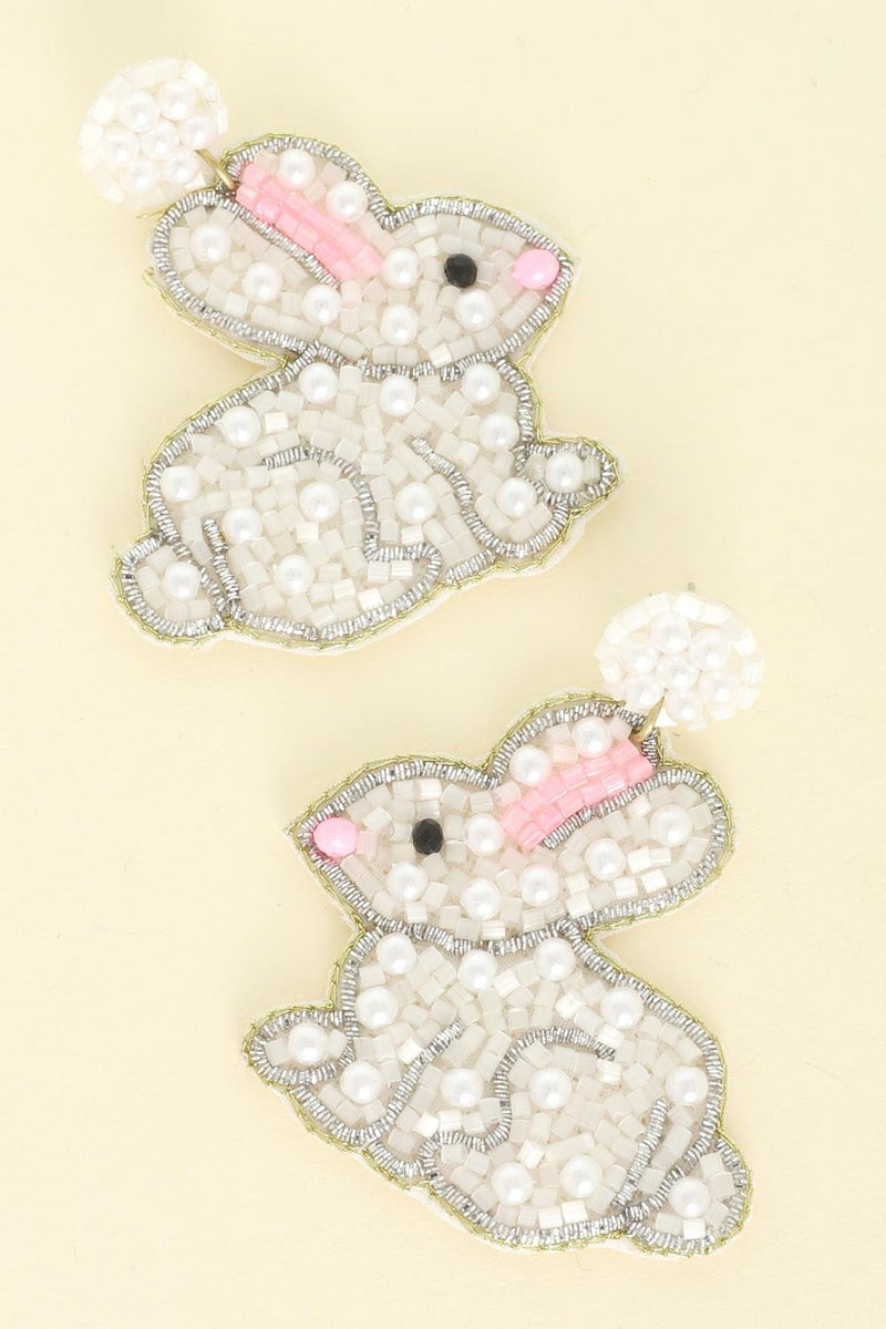 Beaded Bunny Earrings White