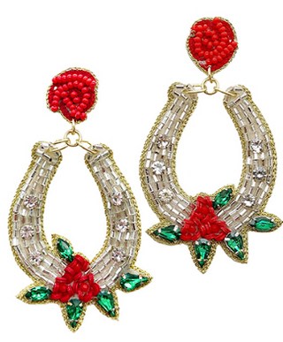 Beaded Horseshoe Earrings Red