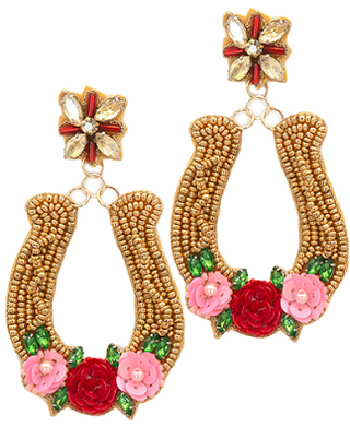 Beaded Horshoe W/ Flowers Earrings