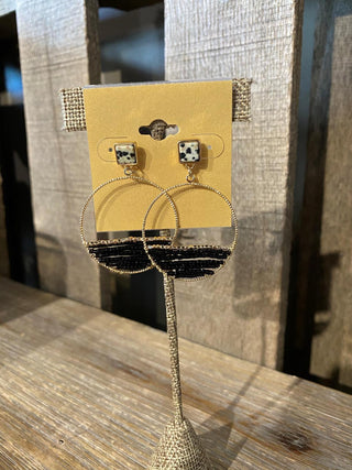 Beaded Rows Circle Earring Black