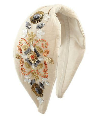 Beige Sequin Floral Headband