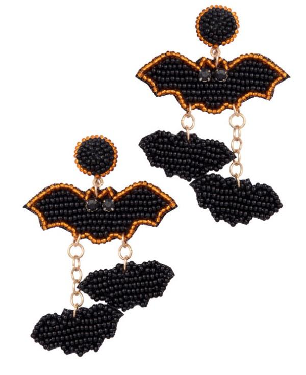 Black/Orange Bats Earrings