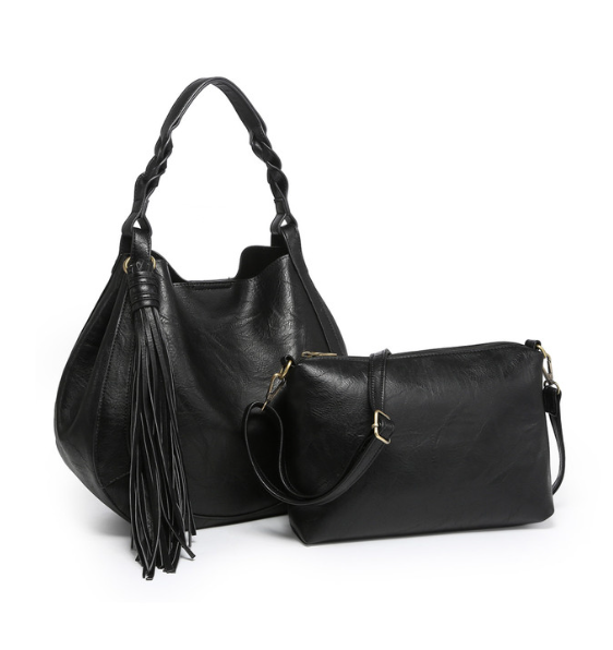 Black Eloise Tassel Hobo Bag