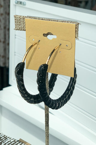 Black Leather Braid Hoop