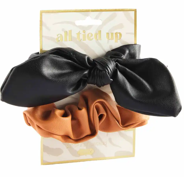 Black Leather Scrunchie Set