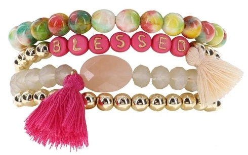 Blessed Pink Tassel Bracelet