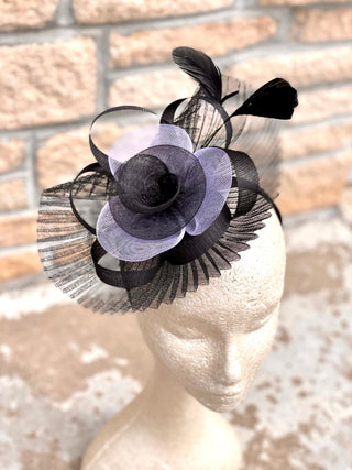 Black & White Pleat Flower Fascinator