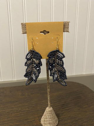 Blue Bead Leaf Earring
