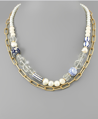 Blue Ceramic Layer Necklace