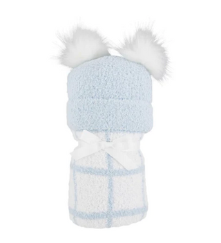 Blue Chenille Hat Blanket Set