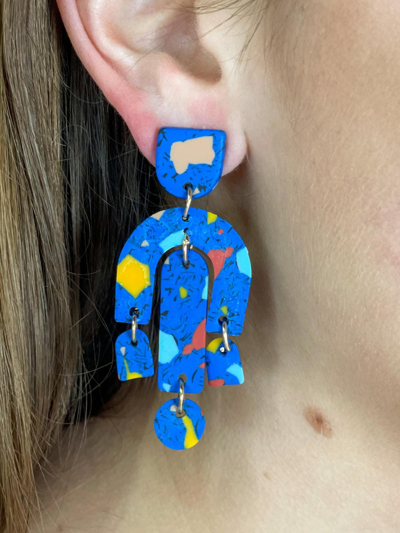 Blue Clay Curved Bar Earring