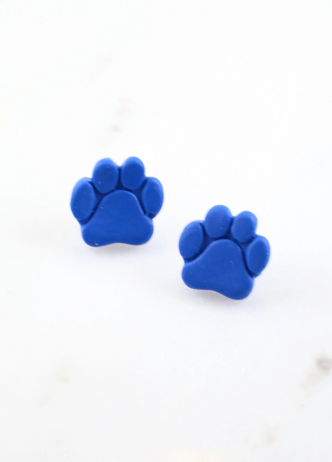 Blue Clay Paw Print Earring