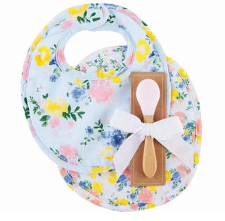 Blue Floral Bib & Spoon Set