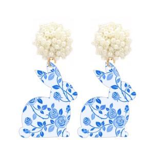 Blue Floral Bunny Earrings