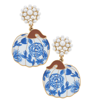 Blue Floral Pumpkin Earring