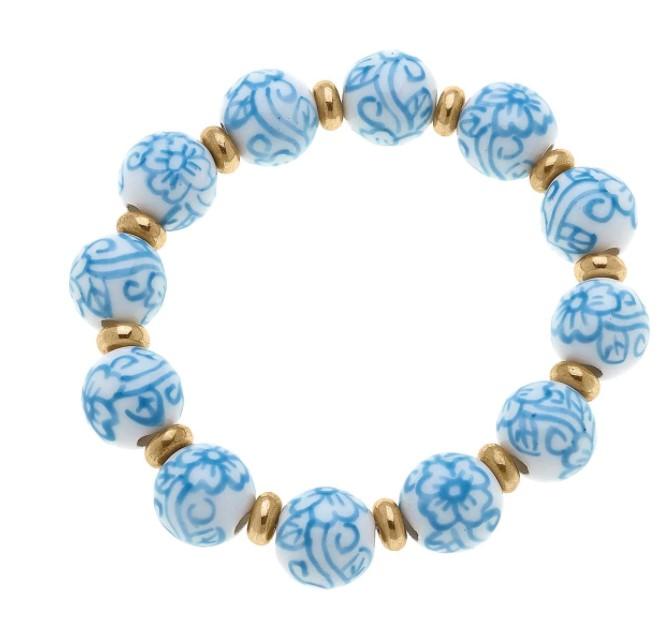 Blue Porcelain Beaded Bracelet