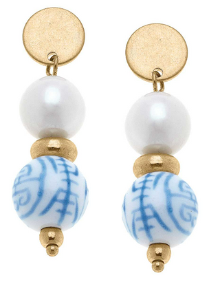 Blue Porcelain Pearl Earring