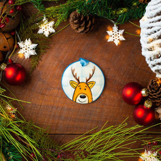 Blue Plaid Reindeer Flat Ornament