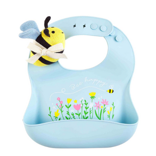 Blue Silicone Bib & Rattle