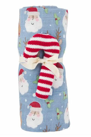 Blue Xmas Swaddle W/ Rattle