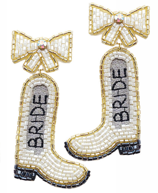 Bride Boot Earrings White