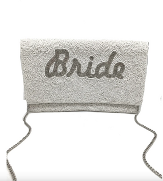 Bride Silver Beaded Clutch