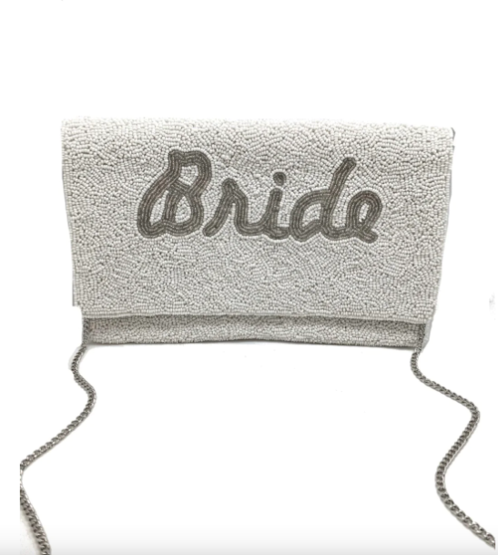 Bride Silver Beaded Clutch