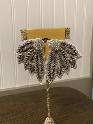 Bugle Bead Leaf Earrings