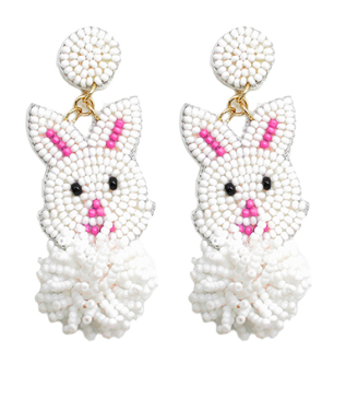 Bunny Pom Earrings White