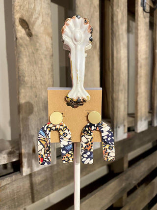 Butterfly Wings Leather Drop Earring W/ Gold Studs