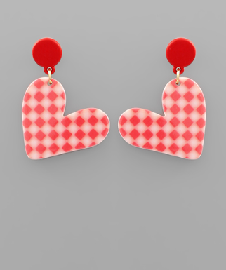 Checkerd Heart Earring