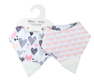 Chew Bib/Double Sided-Geo Hearts