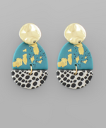 Clay Gold Foil & Dot Earring Teal