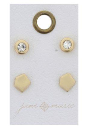 Clear Circle, Gold Pentagon Stud Set