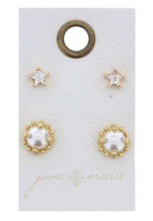 Clear Star, Pearl Stud Earring Set