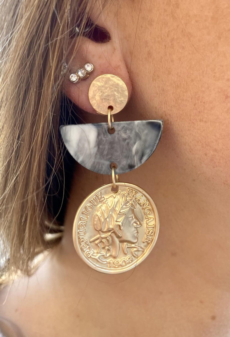 Coin and Half Blue Moon Earrings