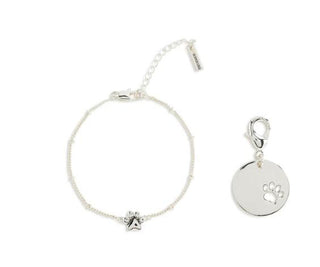 Collar Charm Bracelet Set Silver Paw
