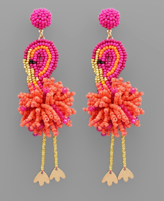 Coral Bead Flamingo Earrings