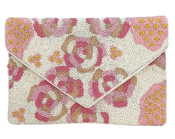 Cream Beaded Clutch W Pink Ro Darling State of Mind