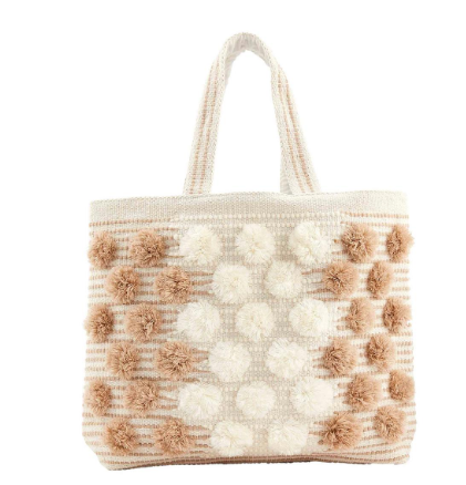 Cream Handloom Pom Tote