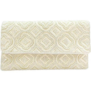 Cream Mosaic Beaded Clutch