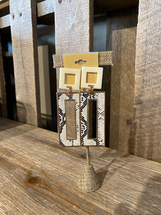 Cream Snake Rectangle Earring