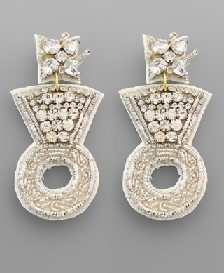 Crystal Bead Ring Earring Silver