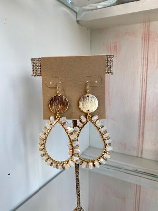 Disc White Teardrop Earring
