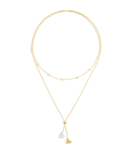 Double Heart Lariat Necklace