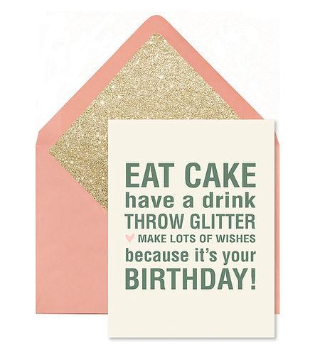 Eat Cake Throw Glitter Bday Card