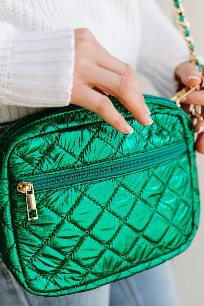 Emerald Metallic Quilted Purse