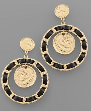 Black Leather Coin Earring