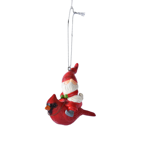 Gnome On Cardinal Ornament